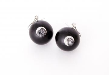 NEW Earring spheres Ebony and Zebra shells magnified : $119