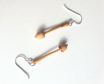 Magic Mushroom Earrings Psilocybin Liberty cap in Yew wood : $48