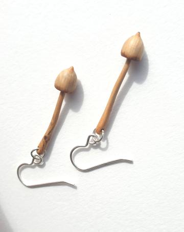 Magic Mushroom Earrings Psilocybin Liberty cap in Yew wood : $48