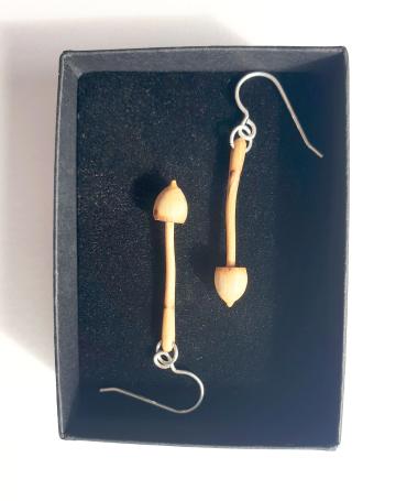 Magic Mushroom Earrings Psilocybin Liberty cap in Yew wood : $48