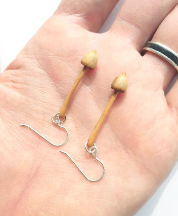 Magic Mushroom Earrings Psilocybin Liberty cap in Yew wood : $48