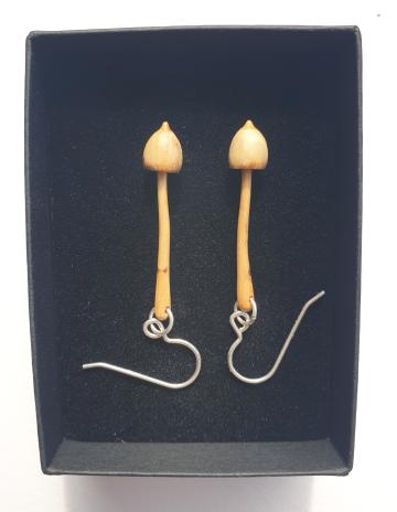 Magic Mushroom Earrings Psilocybin Liberty cap in Yew wood : $48