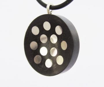 Pendant Solid Silver inlayed dots in Ebony concave turned disk : $106