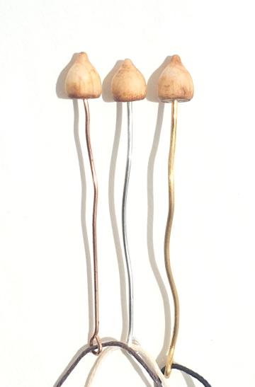 Magic Mushroom Pendant Liberty cap Yew wood Cap, Bronze Brass or Silver stem : $9