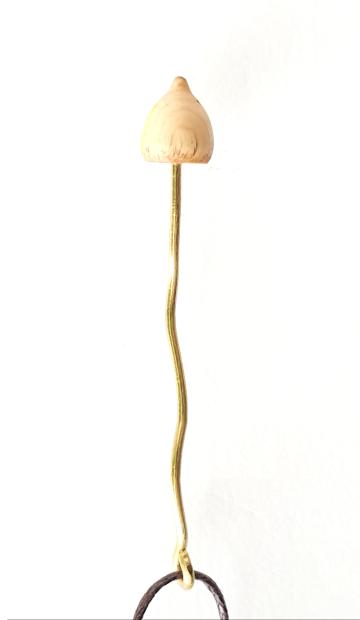 Magic Mushroom Pendant Liberty cap Yew wood Cap, Bronze Brass or Silver stem : $9