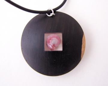 Pendant or Brooch Silver and Ebony with Pink Umbonium : $300